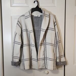 Adrienne Vittadini Women's Ivory & Gray Striped Wool Viscose Blend Cardigan SM